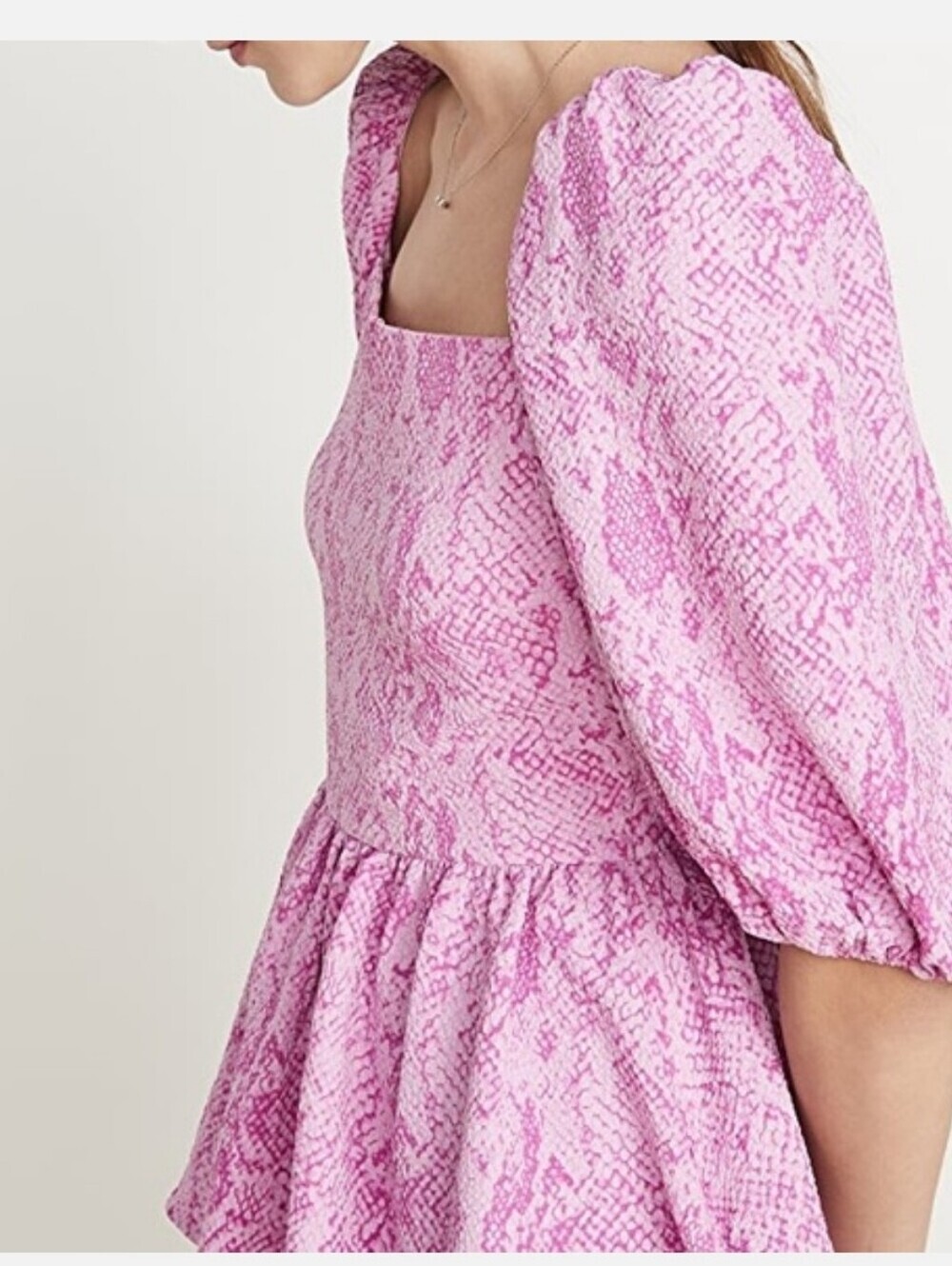 STINE GOYA Pink Textured Puff-Sleeve Mini Dress